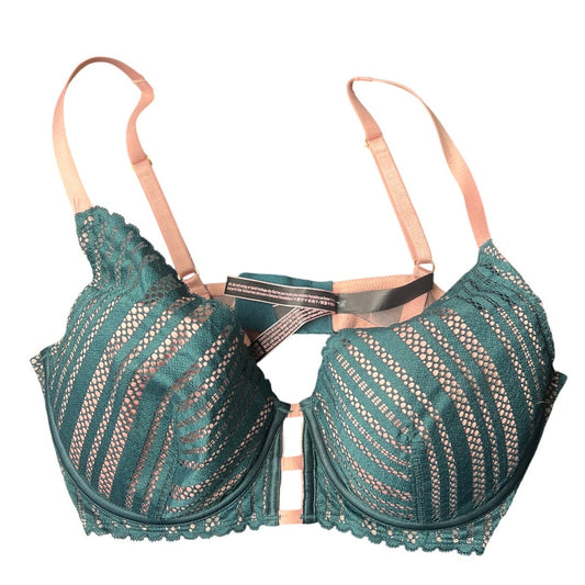 Victoria Secret 36D Green/Pink lace Embroidered Lined Plunge Bra