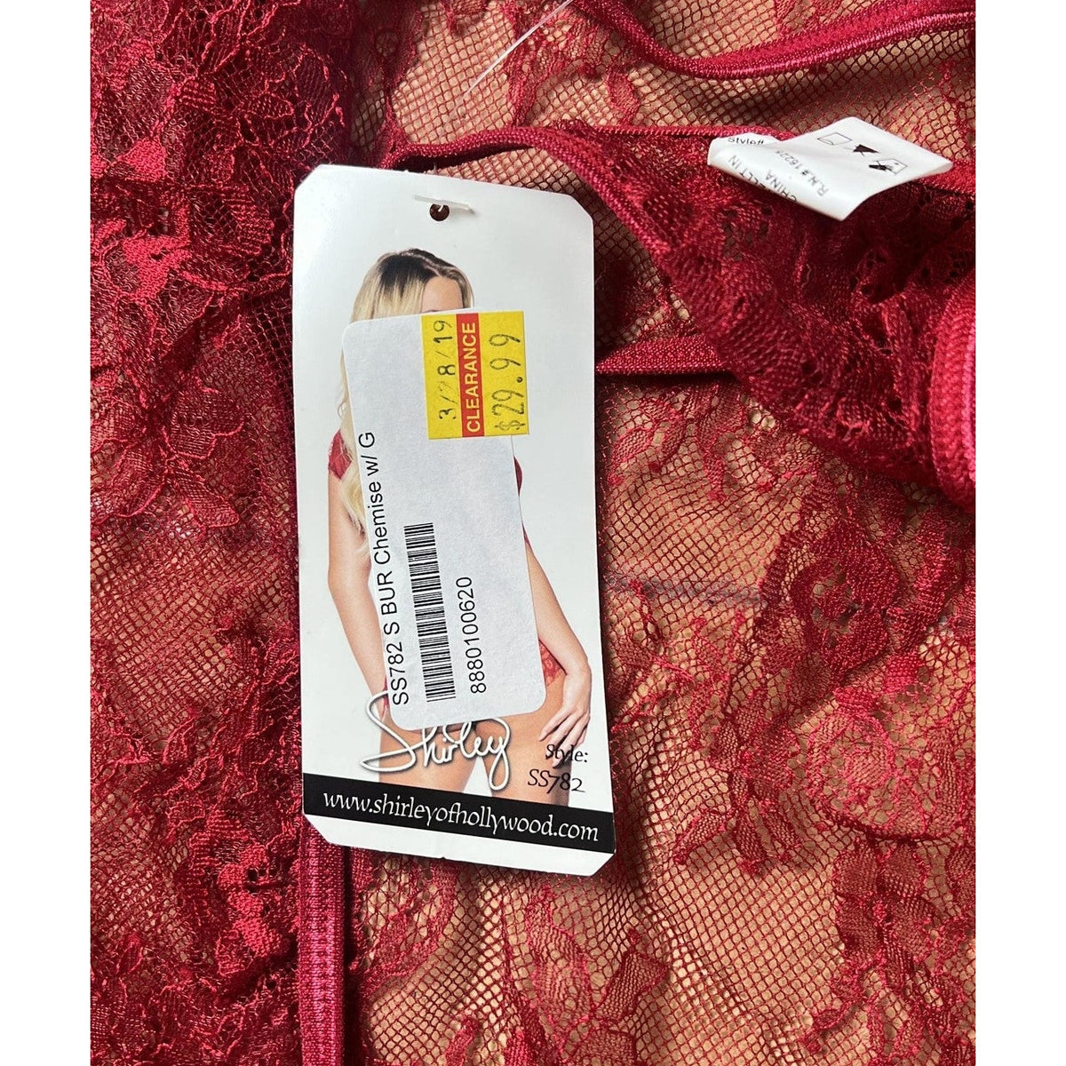 Shirley Chemise Womens S Red Lace Sheer Short Sleeve Scalloped Hem Sexy