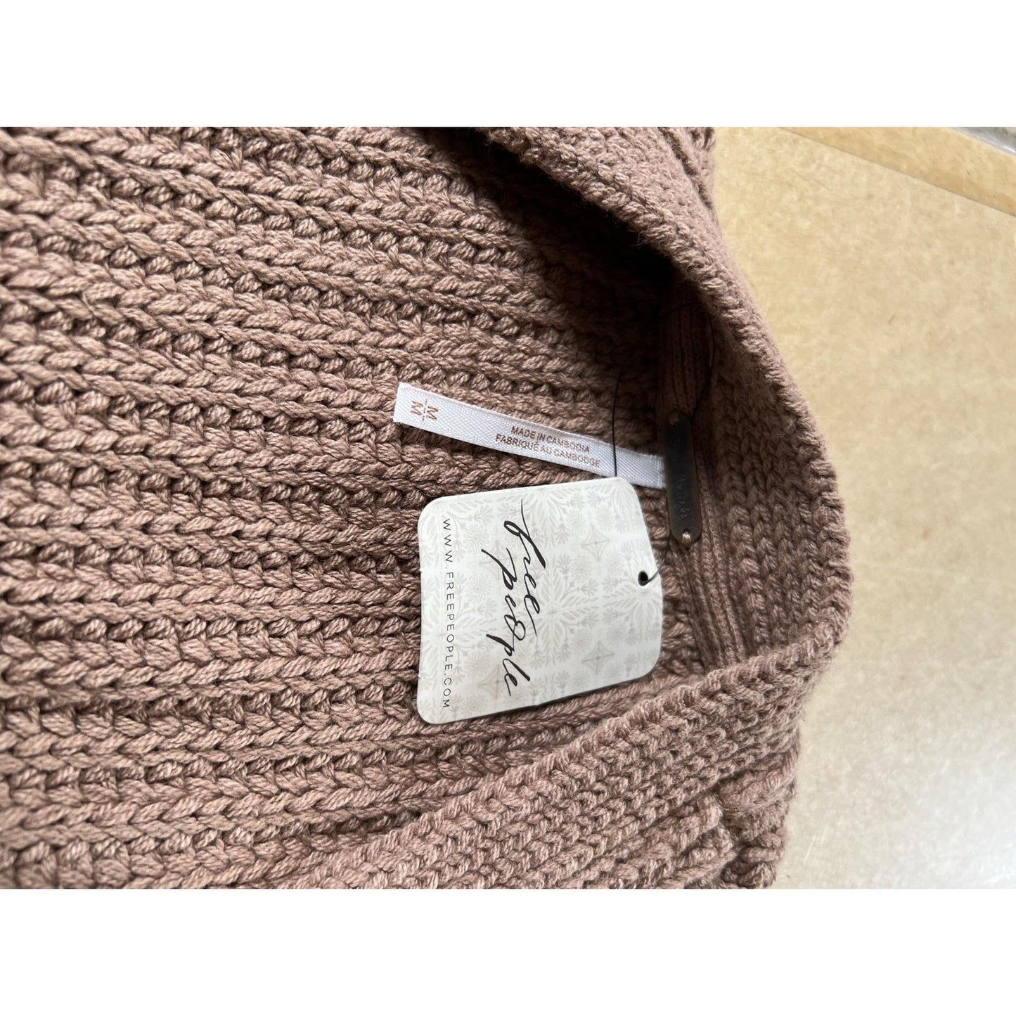 Free People Cardigan Womens M Brown Chunky-Knit Open V-Neck Relaxed Long-Sleeve