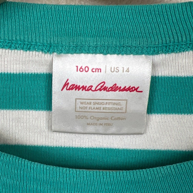 Hanna Anderson Striped 160CM Green Striped Pajama Top