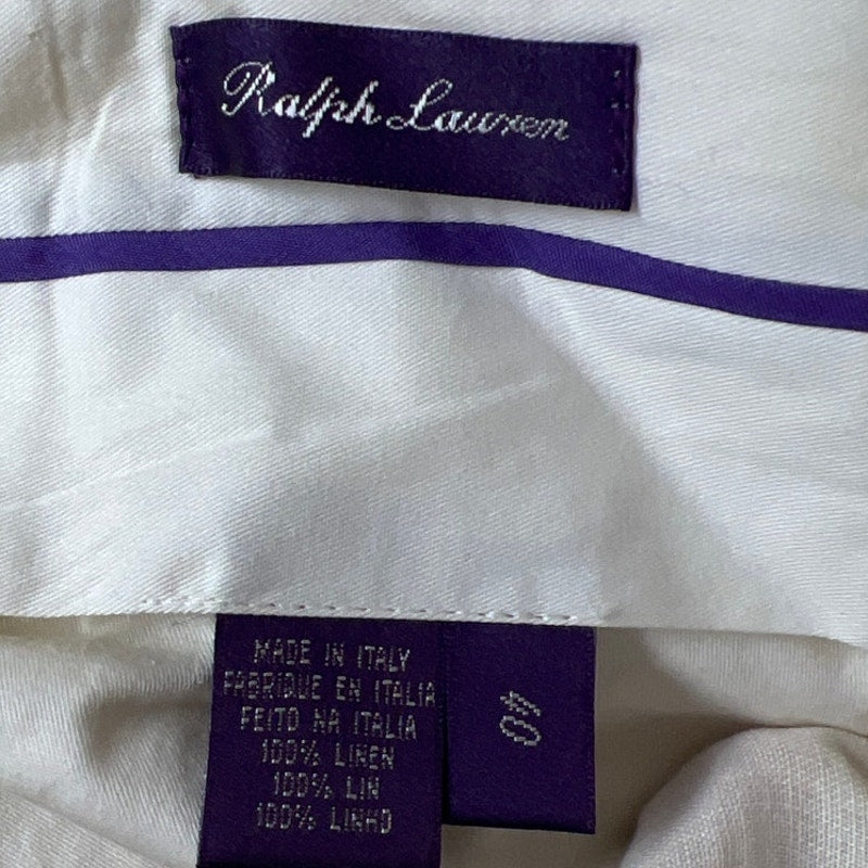 Ralph Lauren 40 Purple Label White Linen Short Made In Italy