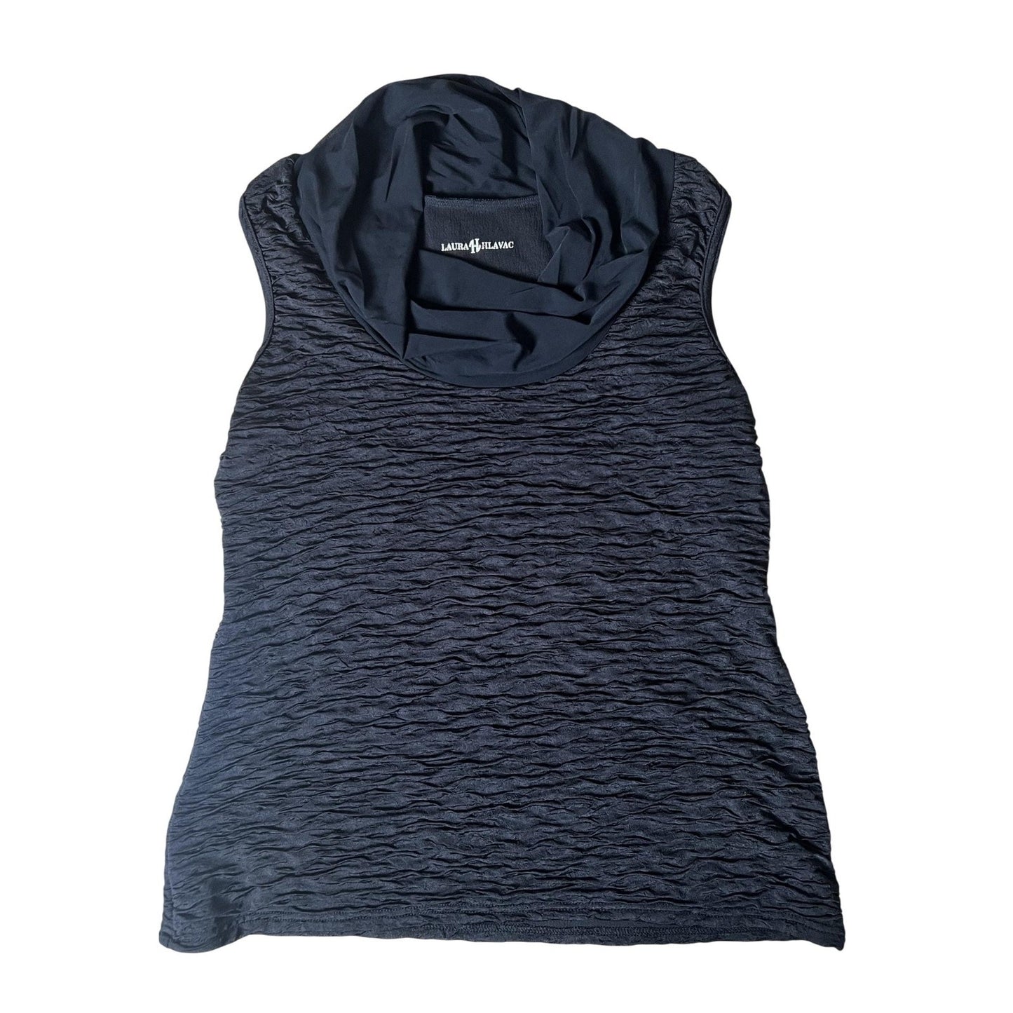 LAURA HILAVAC Tank Womens S Black Cowl Neck Jersey Pleated Slim Stretch Casual