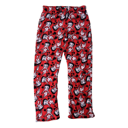 Betty Boop Studios Pants Womens S Red Fleece Sweatpants Elastic Waist Cartoon