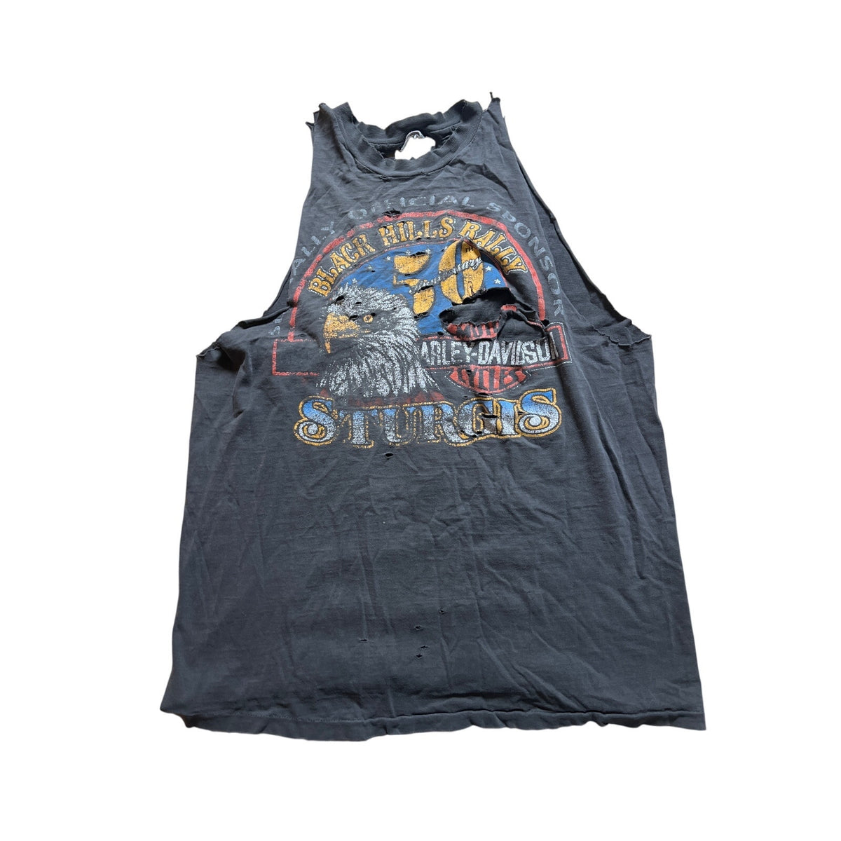 Vintage Thrashed Harley Davidson 50th Sturgis Men Large Tank
