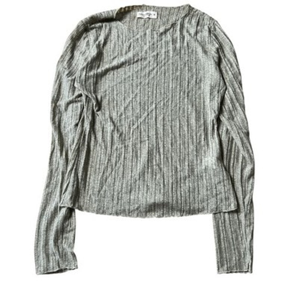 Natural Life T-Shirt Womens M Green Striped Crew Neck Long Sleeve Knit Stretch