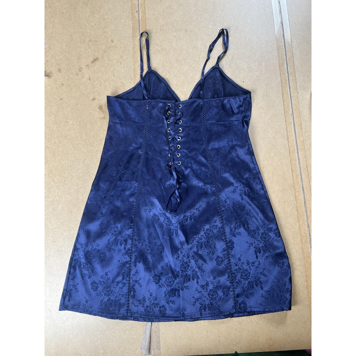 Victoria's Secret Tank Womens S Blue Satin Floral Camisole Lace Up Party