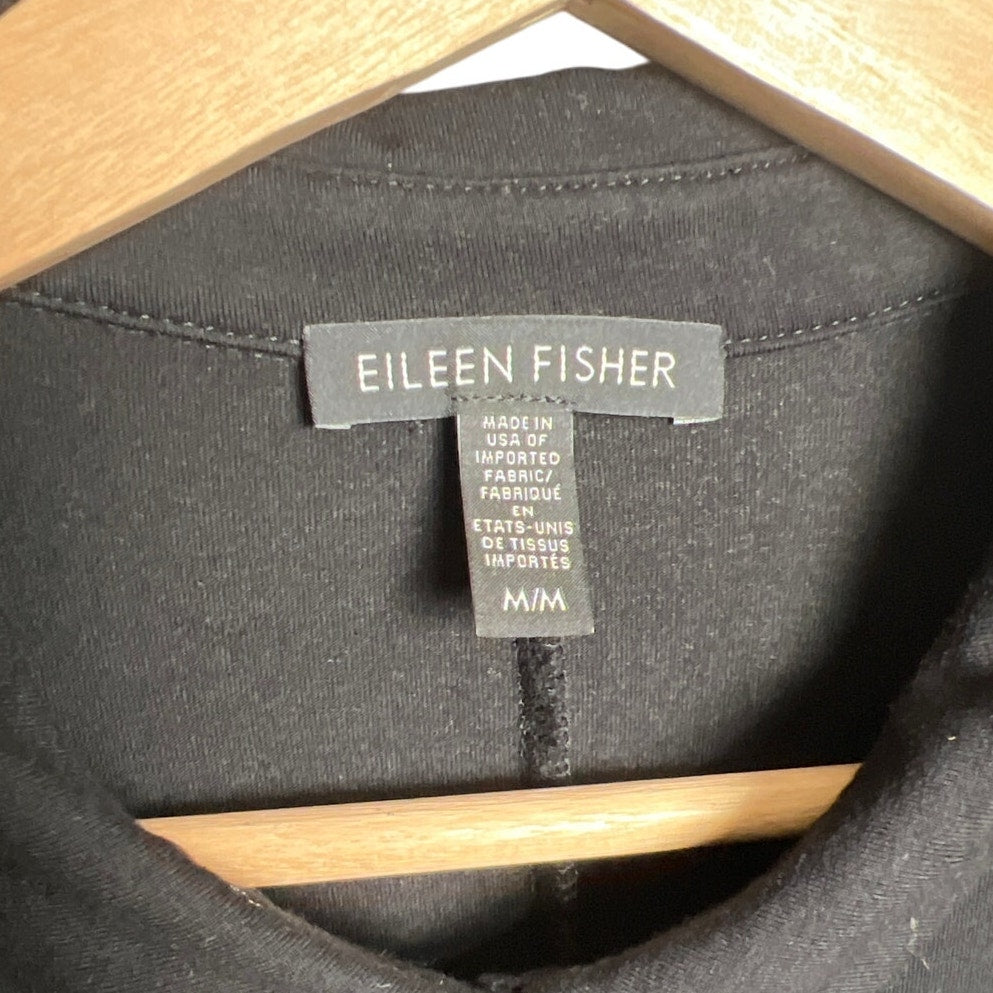 Eileen Fisher Long Sleeve Black Blouse Polo Size Medium