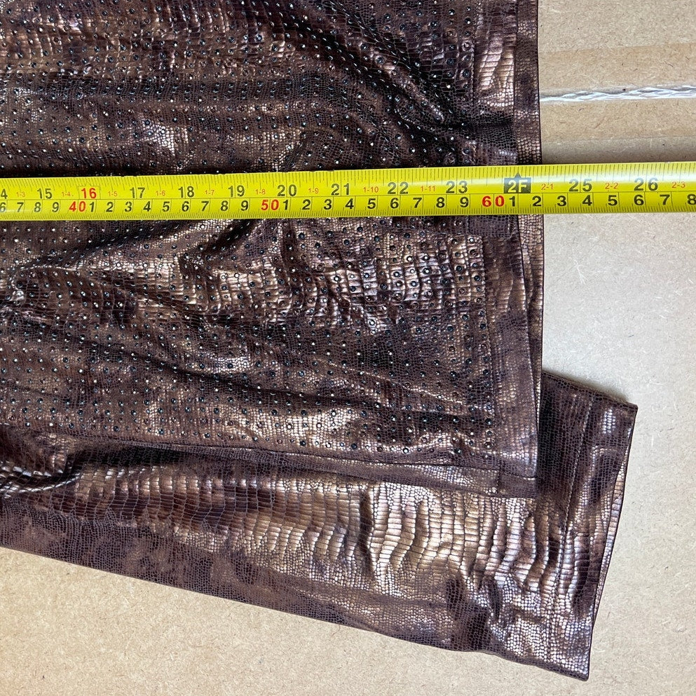 Chico's Faux Snake Skin Studded Blazer Open Front Bronze Brown Size 3