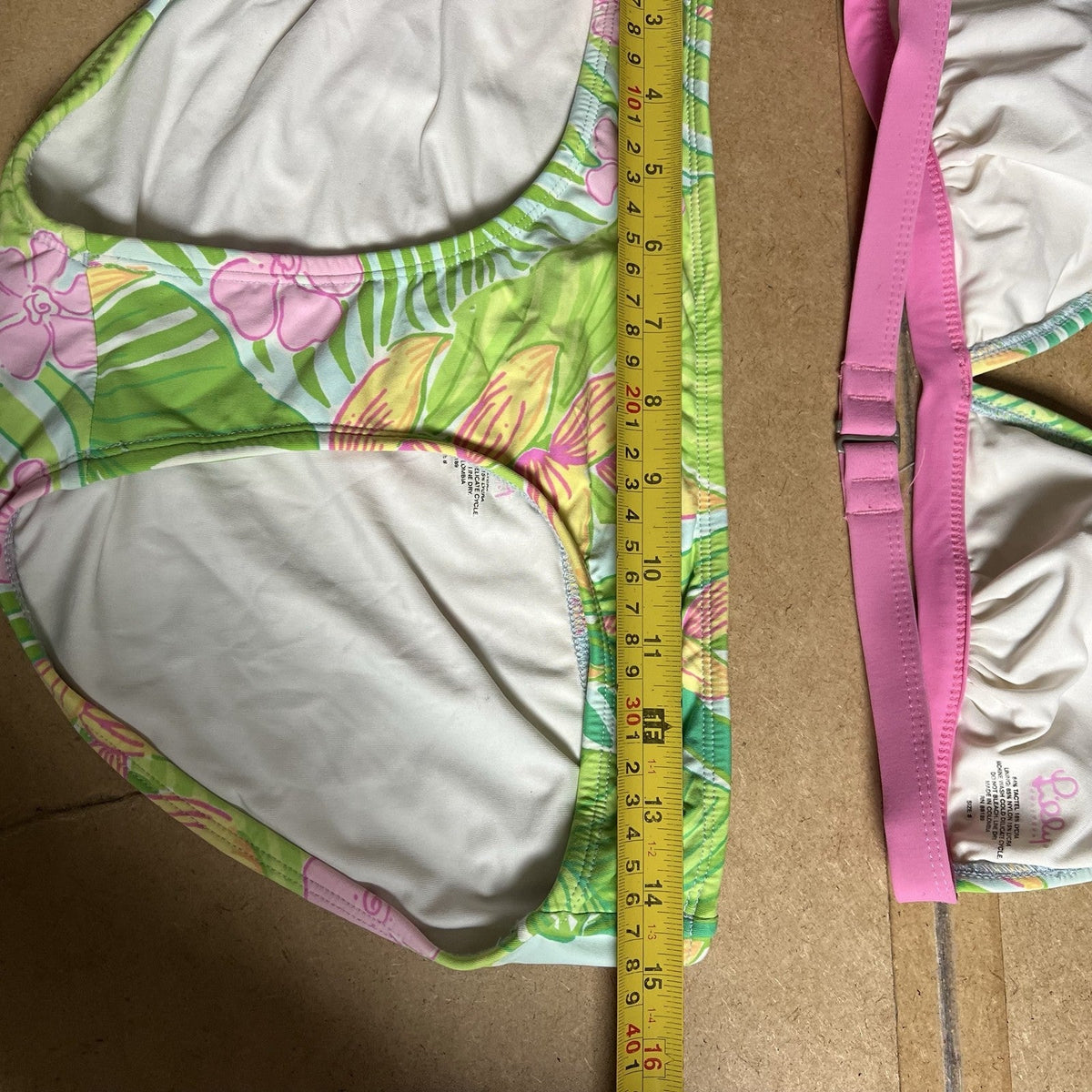 Lilly Pulitzer Bikini Womens 8 Green Floral Halter Adjustable Lined 2 Piece