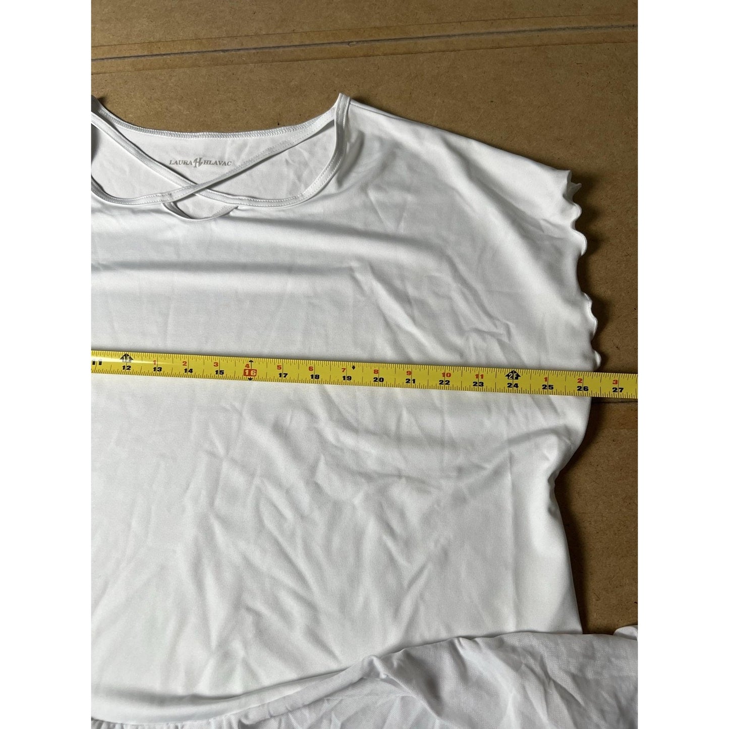 LAURA HHLAVAC Shirt Womens XL White Tunic Ruffle Strap Jersey Polyester