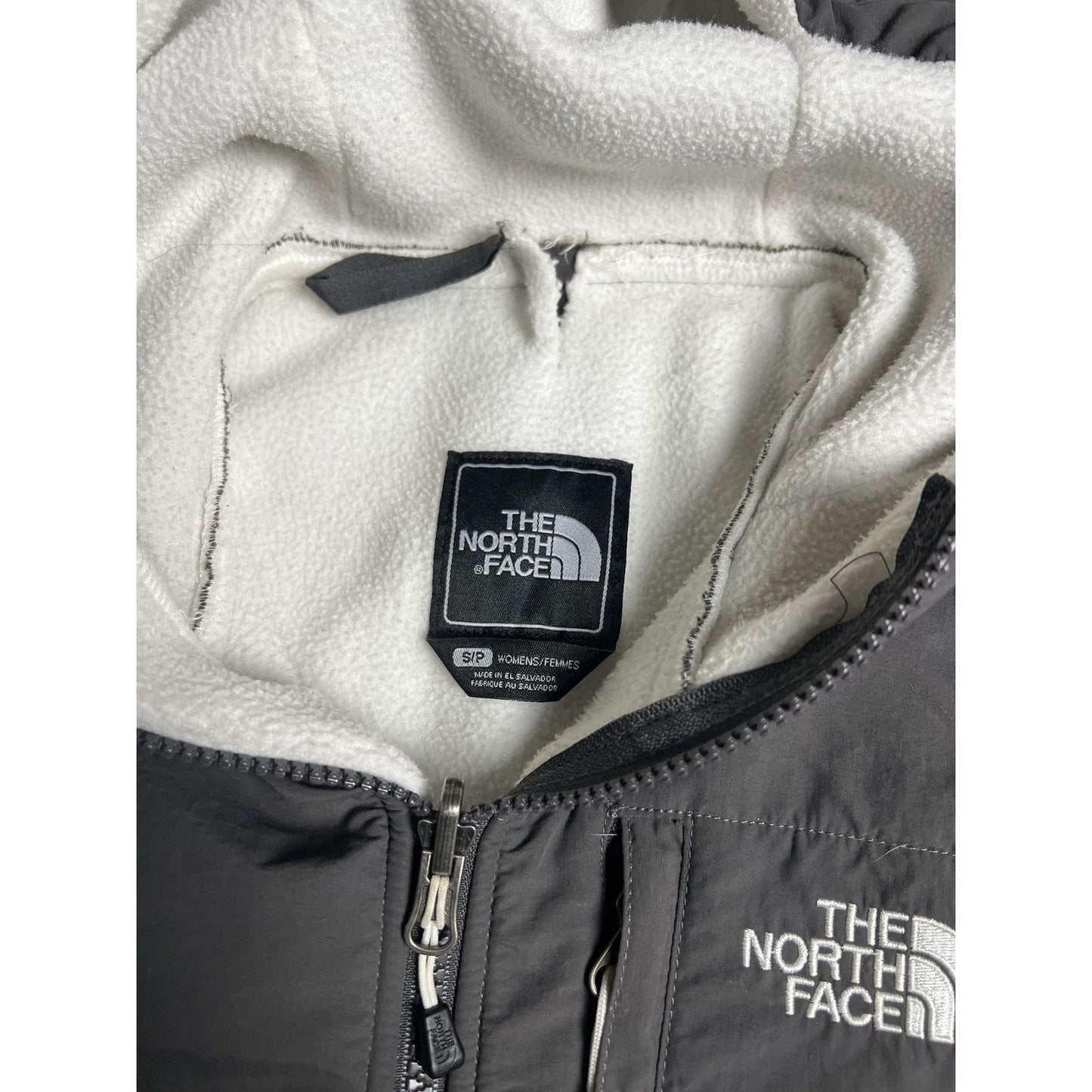 The North Face Sweater Womens S White Gray Full Zip Hooded Fleece Polartec