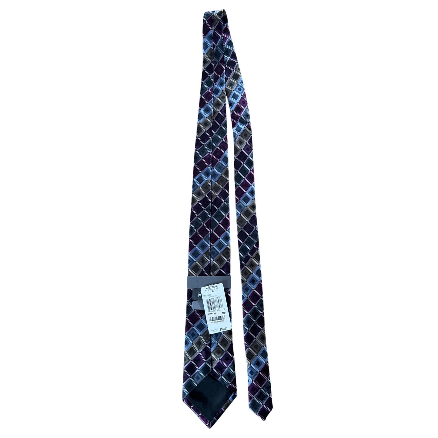NWT Kenneth Cole Reaction 100% Silk Neck Tie Foxhound Grid Purple