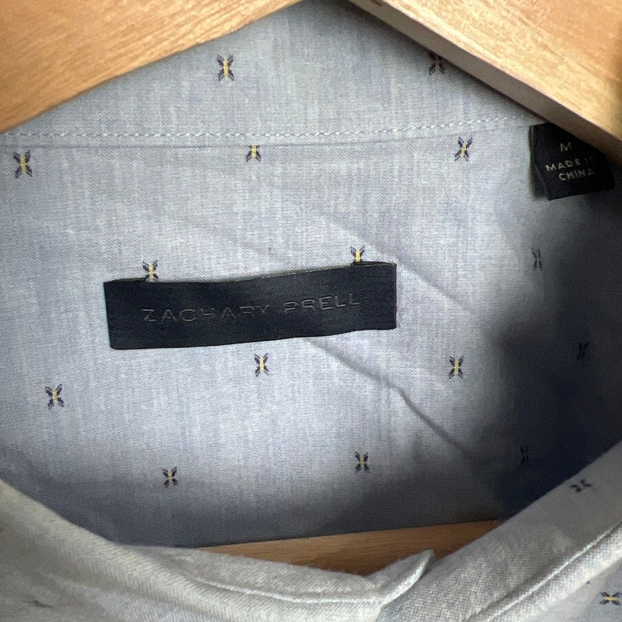 Zachary Prell Medium 100% Cotton Blue Goemetric Button Front Long Sleeve