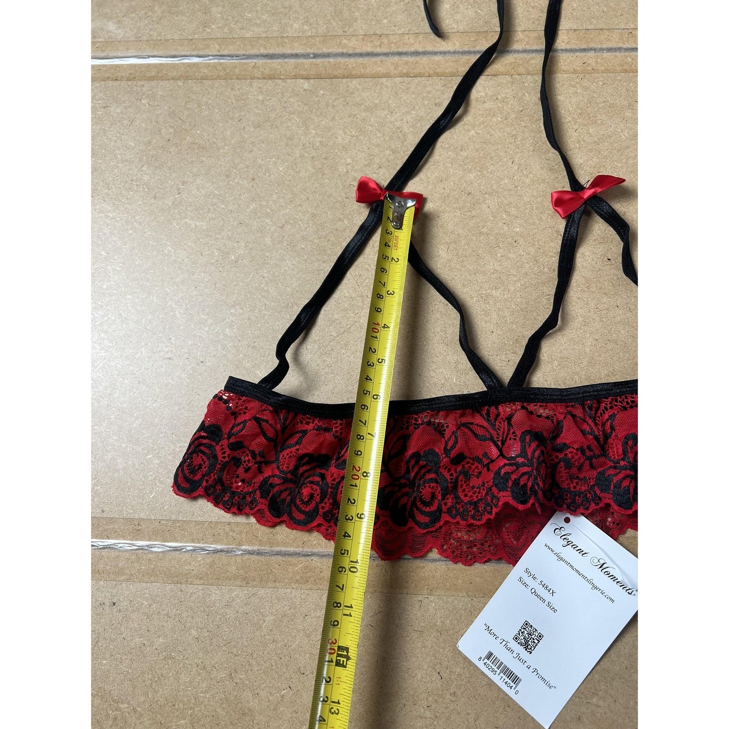 Elegant Moments Top Womens Queen Size Red Halter Sheer Lace Bow Ruffle