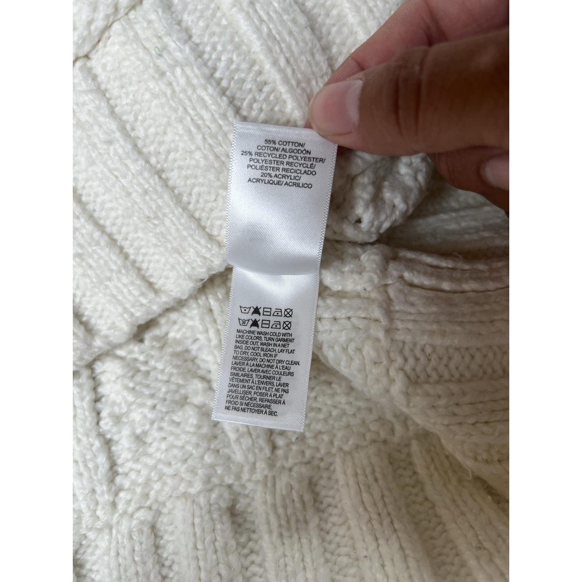 Lucky Brand Sweater Mens XL White Cable Knit Crew Neck Heavyweight Casual