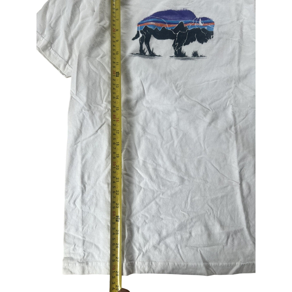 Patagonia Shirt Large White Organic Cotton Blend Short Sleeve Buffalo Graphic