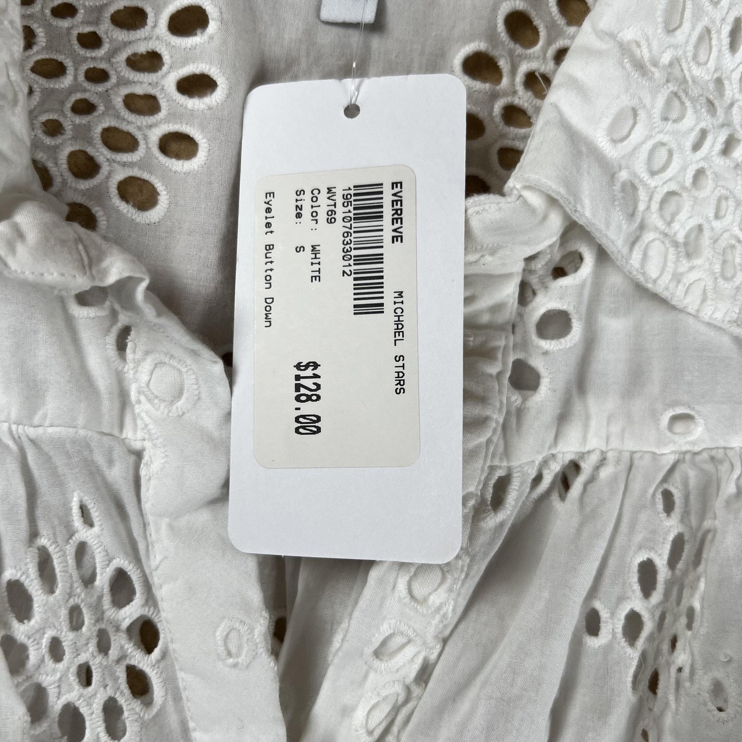 Michael Stars Button Down Womens S White Eyelet Short Sleeve Collared Cotton