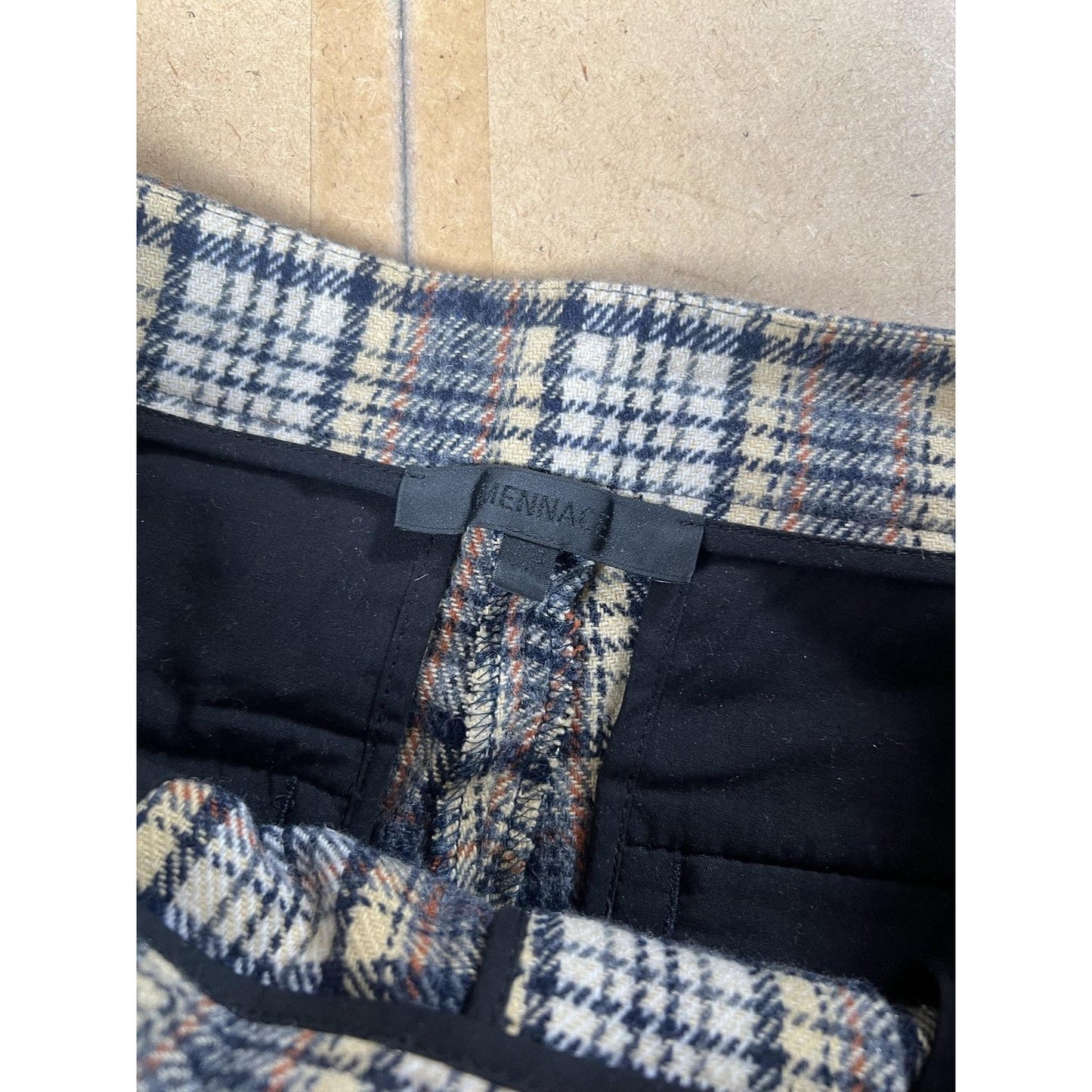 Sienna Pants Womens 12 Beige Plaid Ankle Wool Polyester Slim Lined Pockets Zip