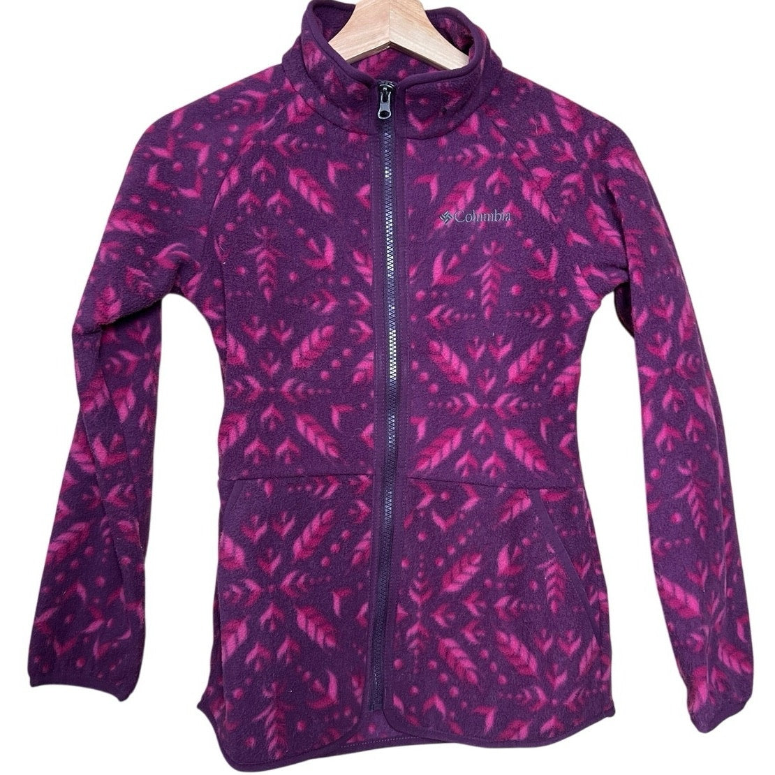 Columbia Frozen II Size Medium Kids 10/12 Purple Snowflake Fleece Zip Up