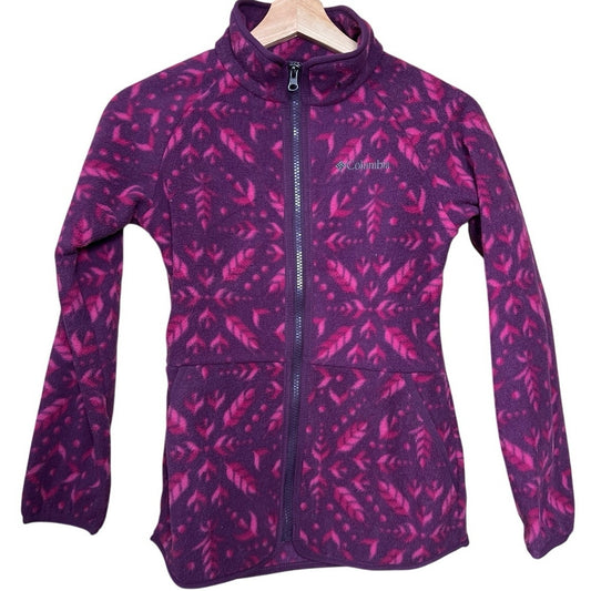 Columbia Frozen II Size Medium Kids 10/12 Purple Snowflake Fleece Zip Up