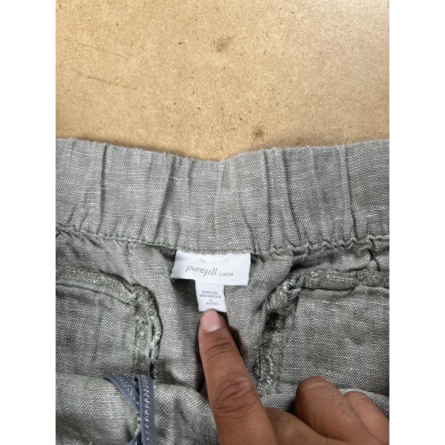 Pure Jill Pants Womens S Petite Gray Chambray Capri Elastic Waist Linen