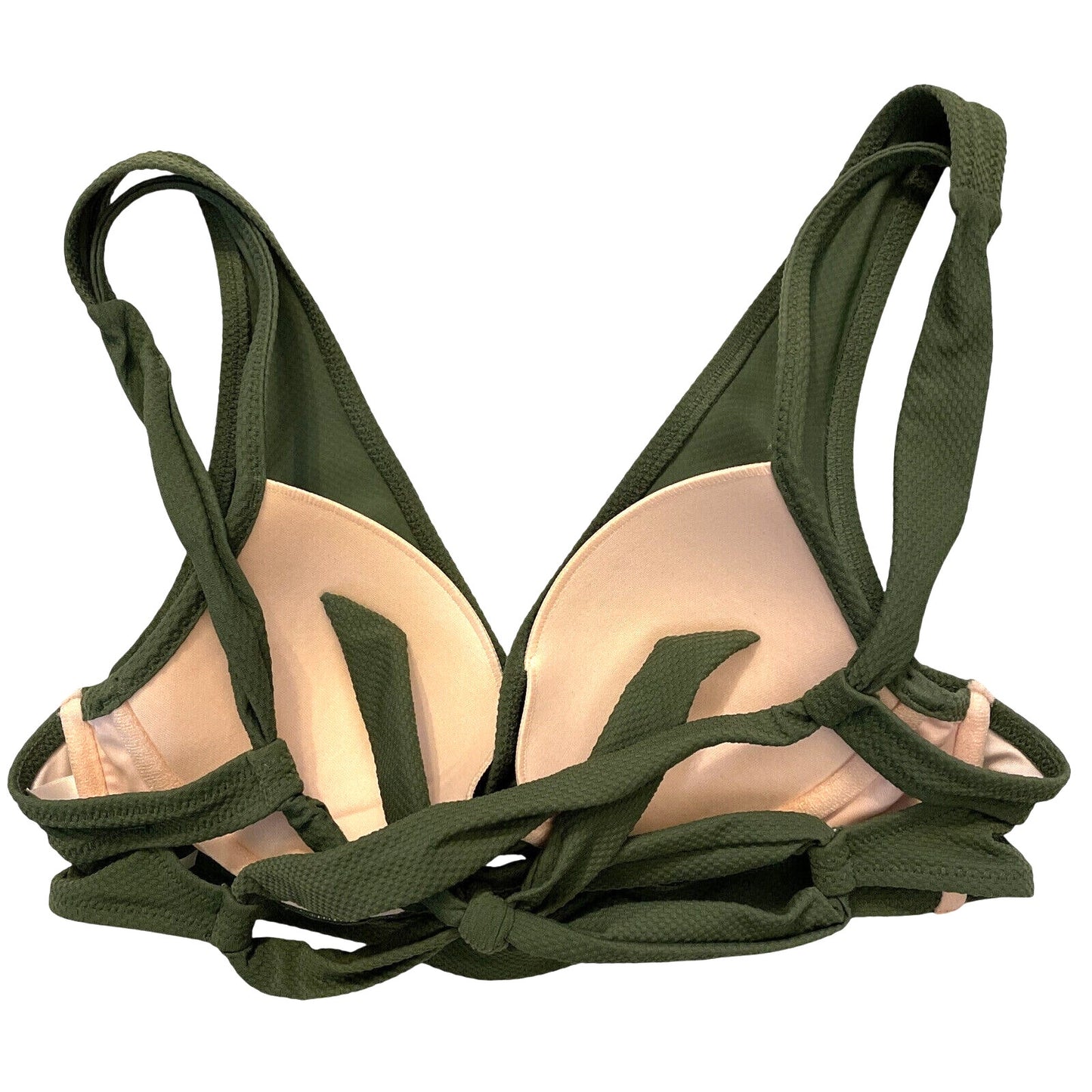 Shade Shore Olive Green Bikini Top SZ 32B slight push up tie - EUC