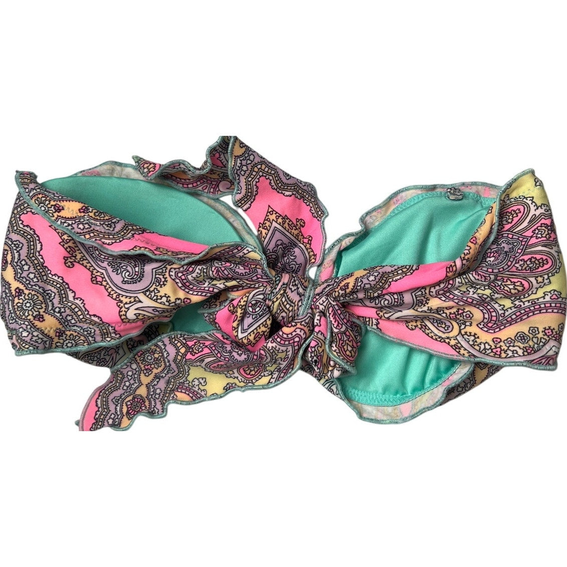 Victoria's Secret Strapless Bikini Top Pink & Blue Paisley Size Small S EUC