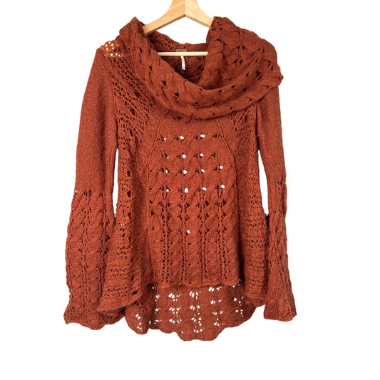 Free People Long Sleeve Sweater Cowl Neck Rusty Brown Size M