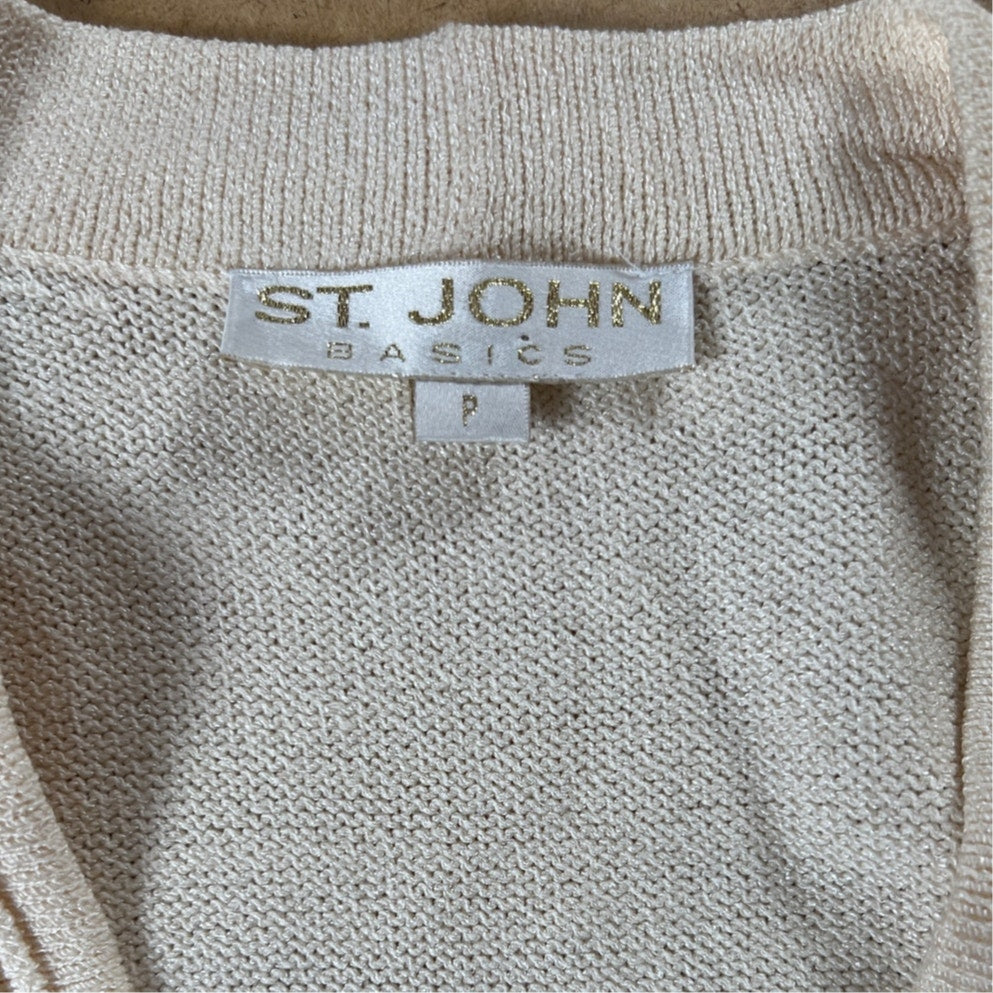 NWT St.John Women's Cardigan Skirt Set 10 Solid White Brass Buttons Santana Knit