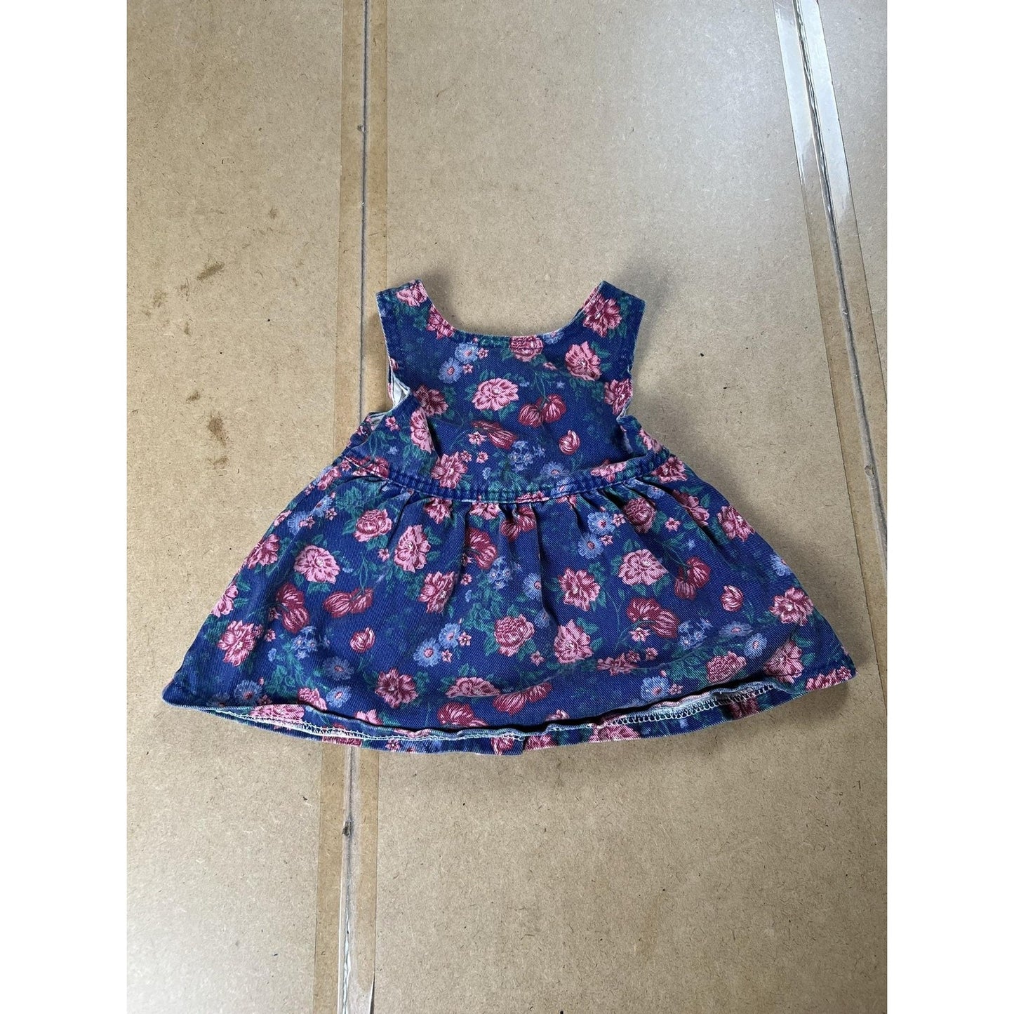 Lee Jeans Sundress Girls One Size Blue Floral Denim Sleeveless Button Pockets