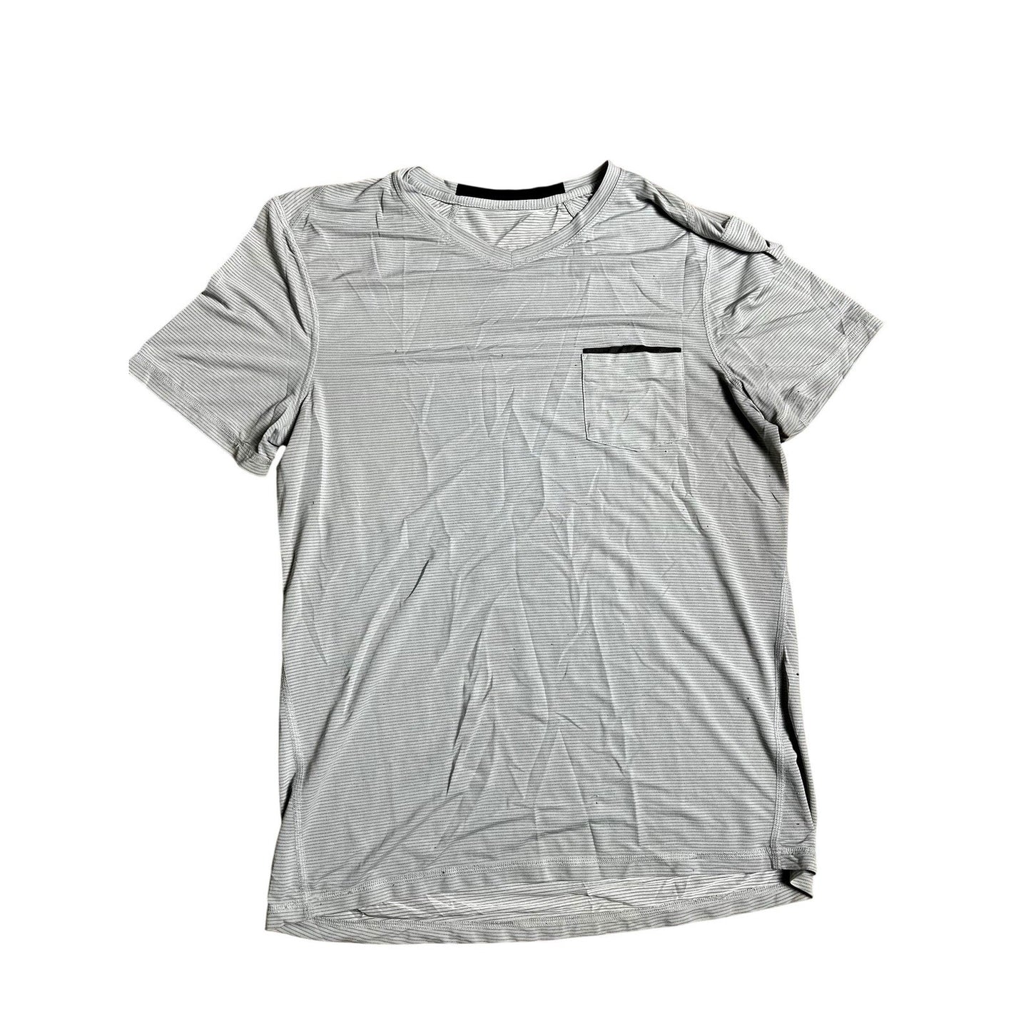 Lululemon Shirt Mens L Gray Striped Lightweight Crew Neck Athletic Running