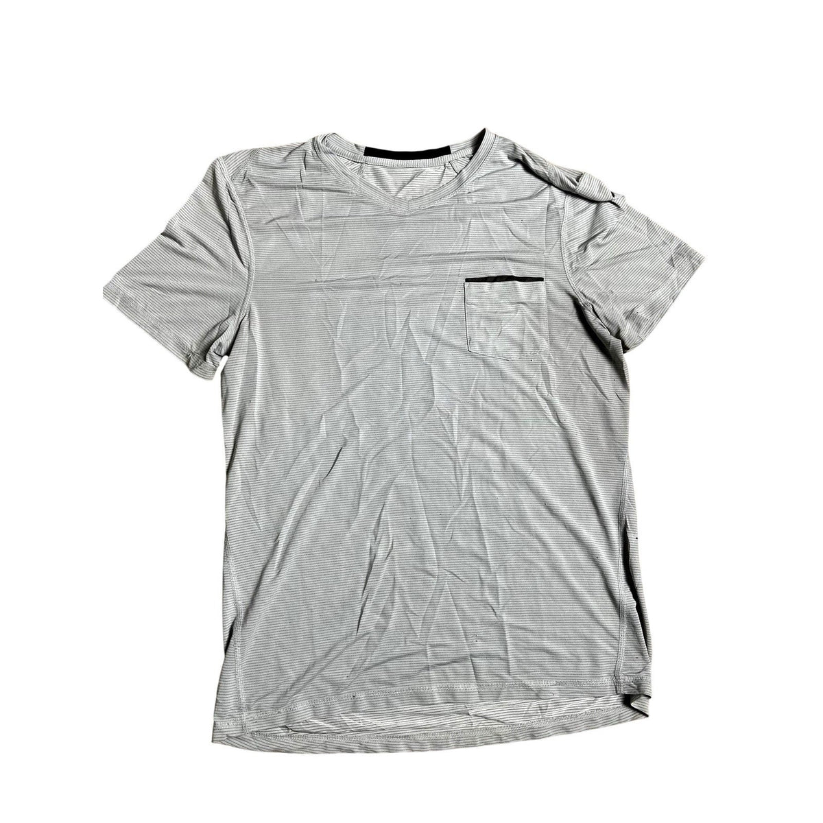 Lululemon Shirt Mens L Gray Striped Lightweight Crew Neck Athletic Running