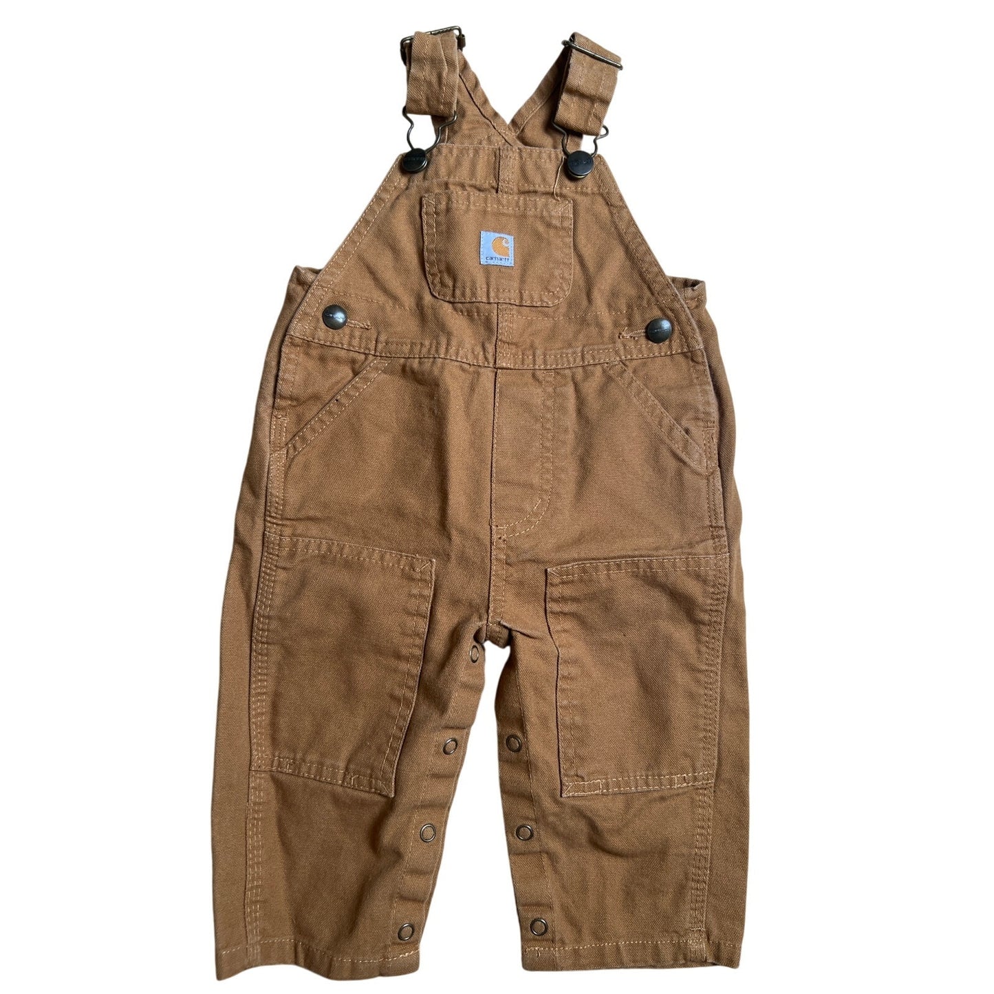 CARHARTT Baby Brown Duck Bib Overalls Double Knee Sz 9M Unisex