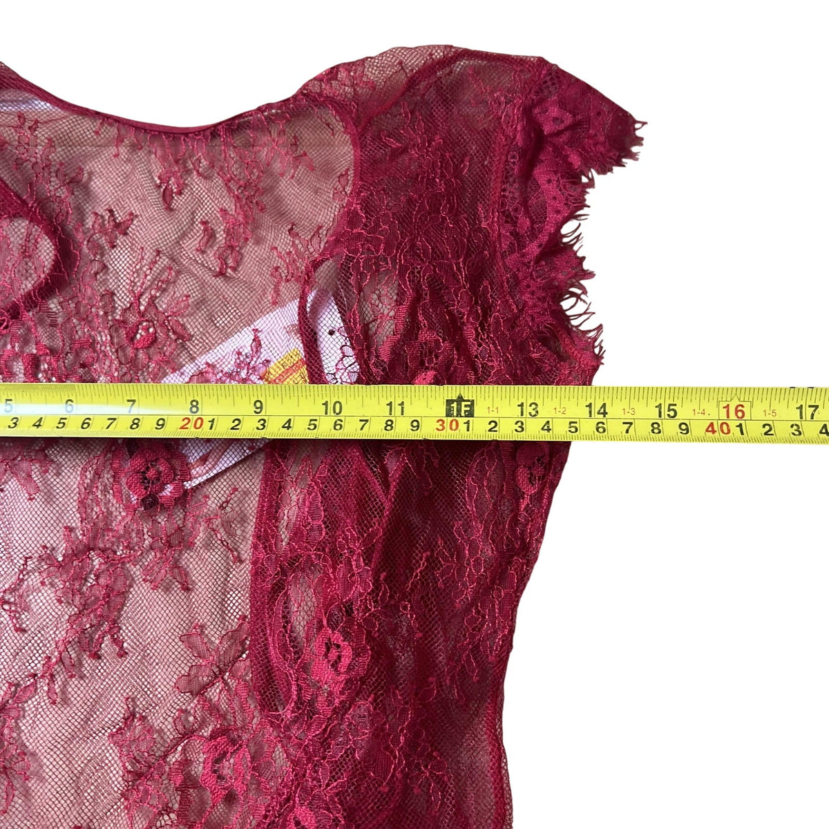 Shirley Chemise Womens S Red Lace Sheer Short Sleeve Scalloped Hem Sexy