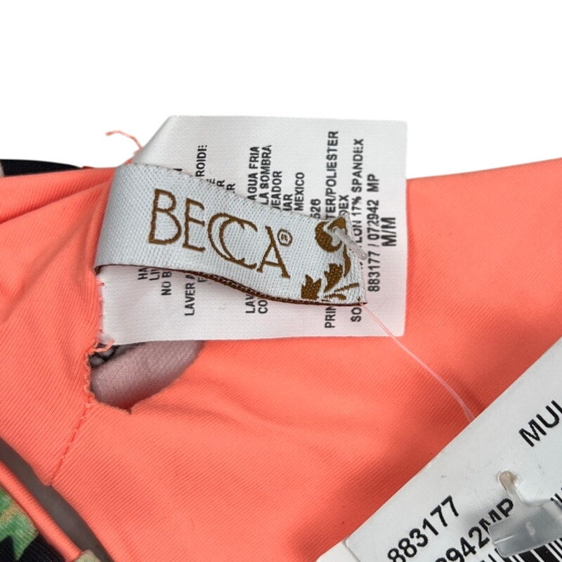 Becca Black & Pink Floral Swimwear Bikini Top Size Medium M NWT