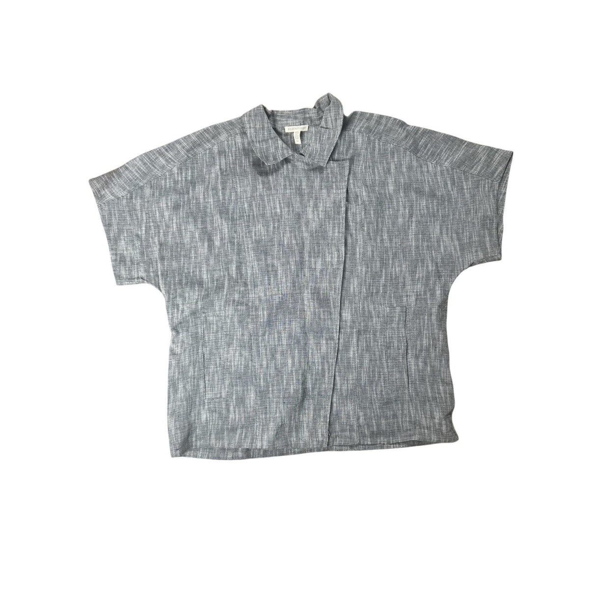 EILEEN FISHER Blouse Womens S Petites Gray Kimono Linen Pocket Collared Relaxed
