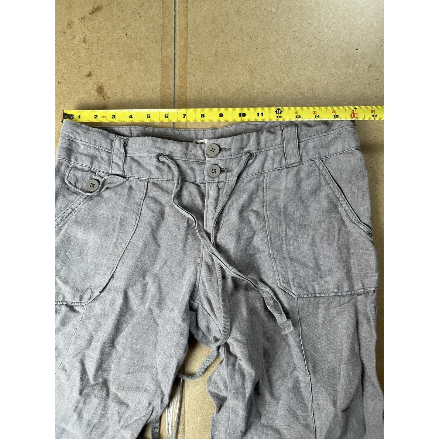 Hei Hei Pants Womens 8 Gray Chambray Cargo Drawstring Elastic Waist Pockets