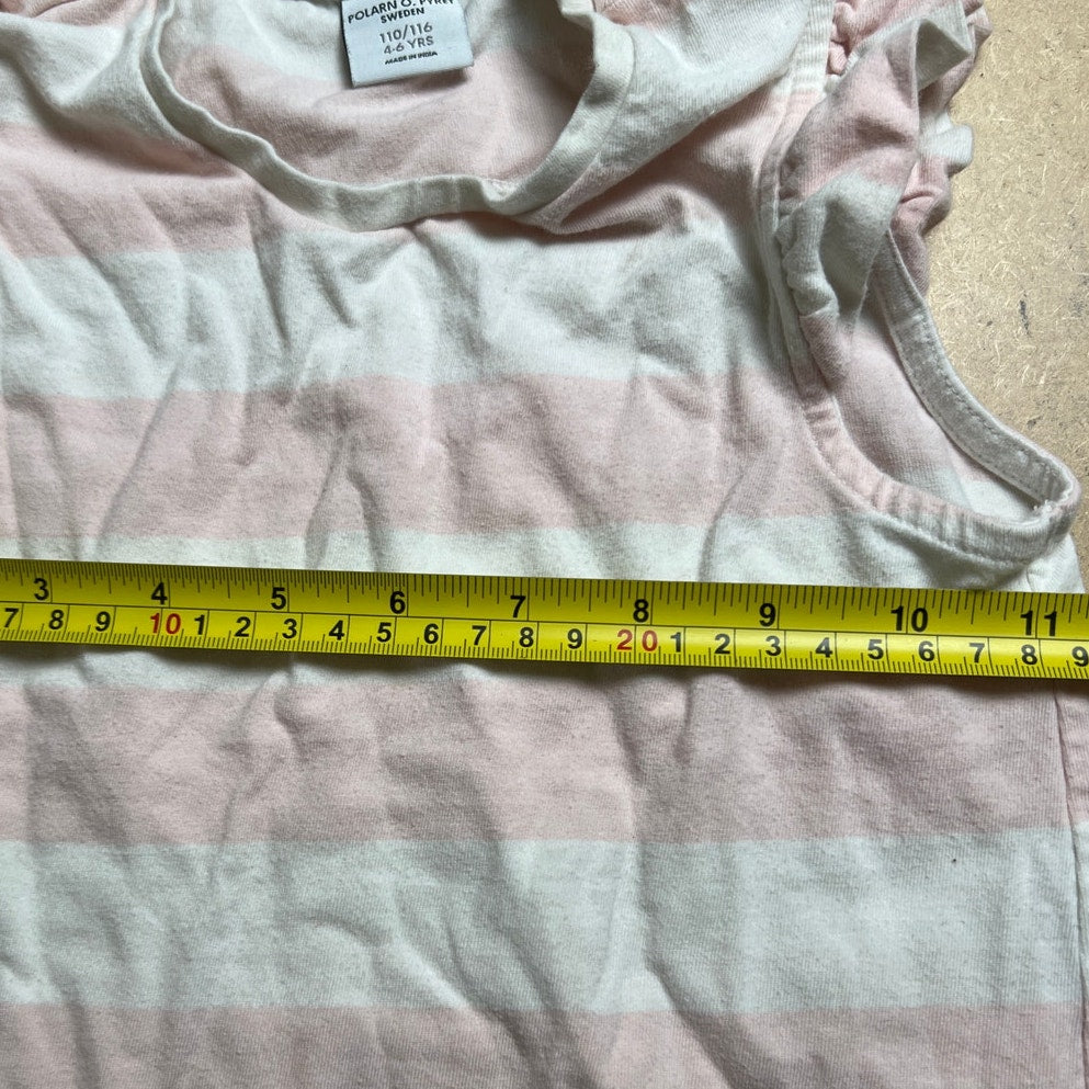 Polarn O. Pyret 4-6 Yrs Girl Pink/White Dress With Lemon Pocket Detail
