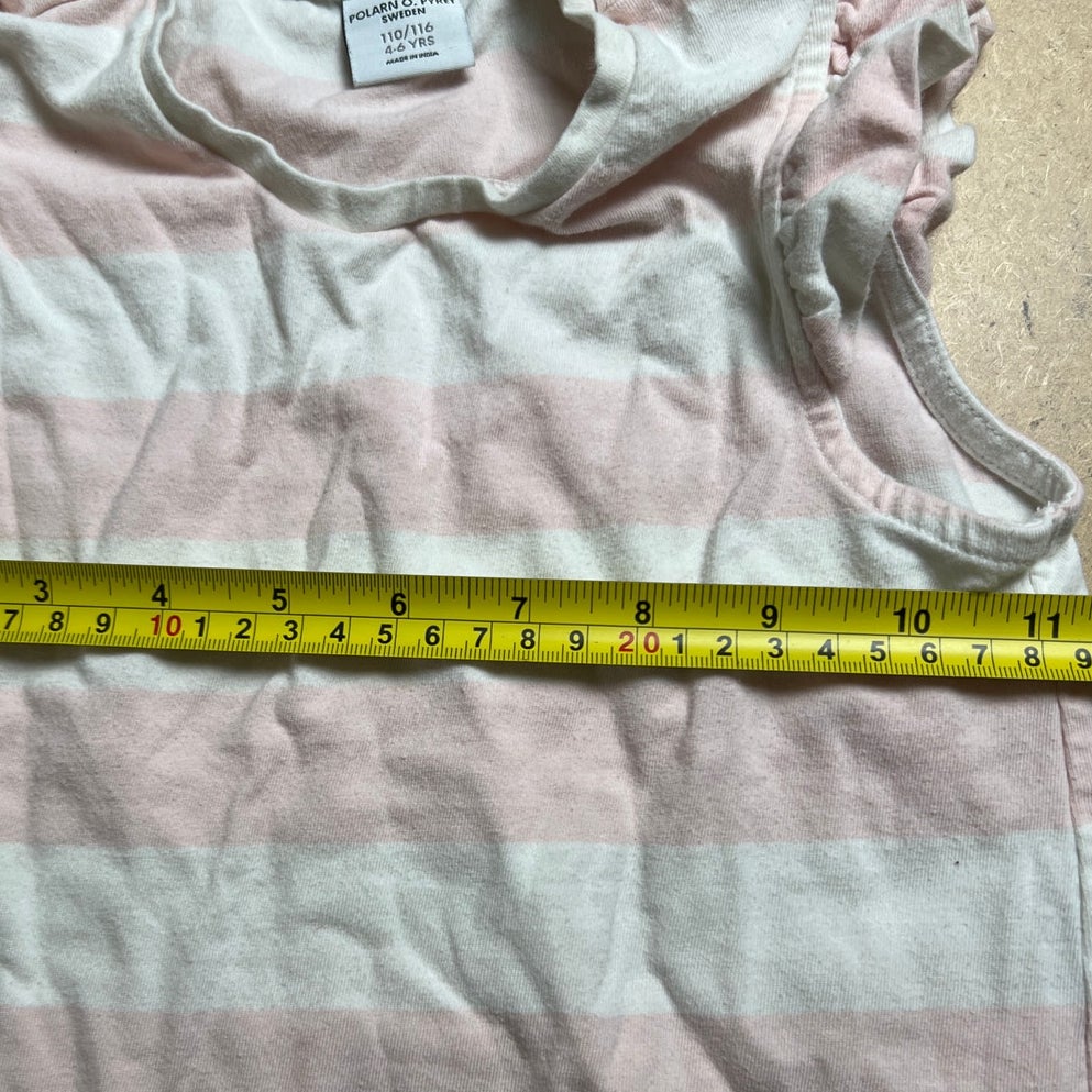 Polarn O. Pyret 4-6 Yrs Girl Pink/White Dress With Lemon Pocket Detail