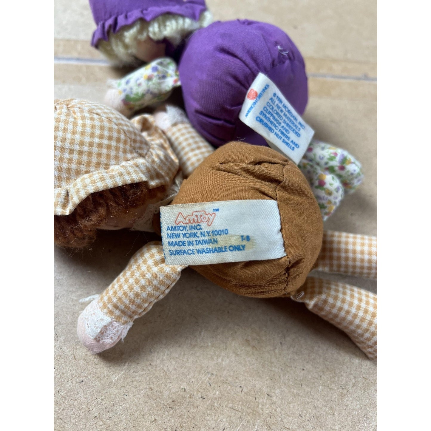 Morgan Peanut Butter & Jelly Plush Doll Pair Small Brown Purple Made In Taiwan