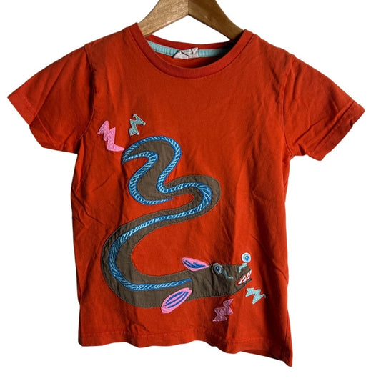 Mini Boden Orange T-shirt With Electric Eel Appliqué Design Youth 5-6
