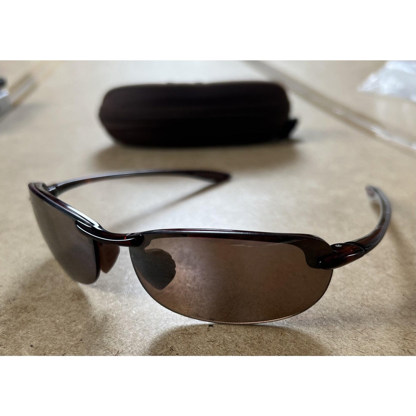 Maui Jim Sunglasses Mens 64-17-130 Brown Wrap Polarized MJ-405-10 Rimless