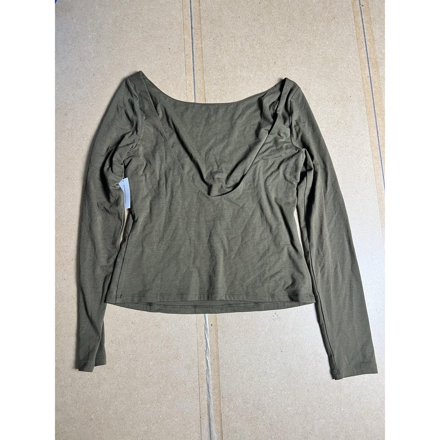Banana Republic Top Womens S Green Long Sleeve Scoop Neck Stretch Tee Basic