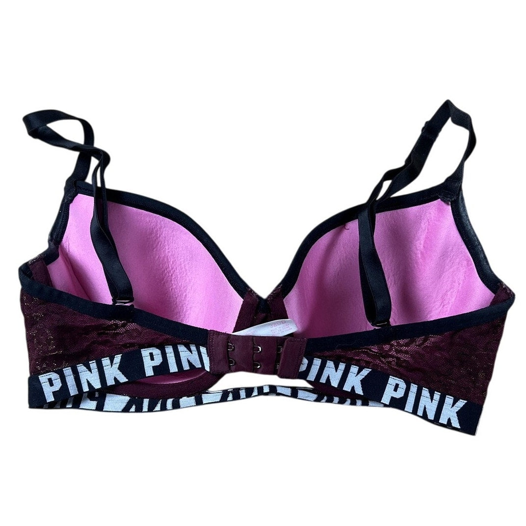 PINK Bra Womens 32DD Red Push Up Padded Molded Underwired Lace Elastic Band
