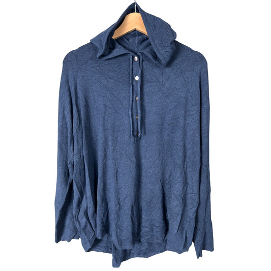 Eileen Fisher Pullover Small Hooded Henley Sweater Blue Comfort Medium Viscose