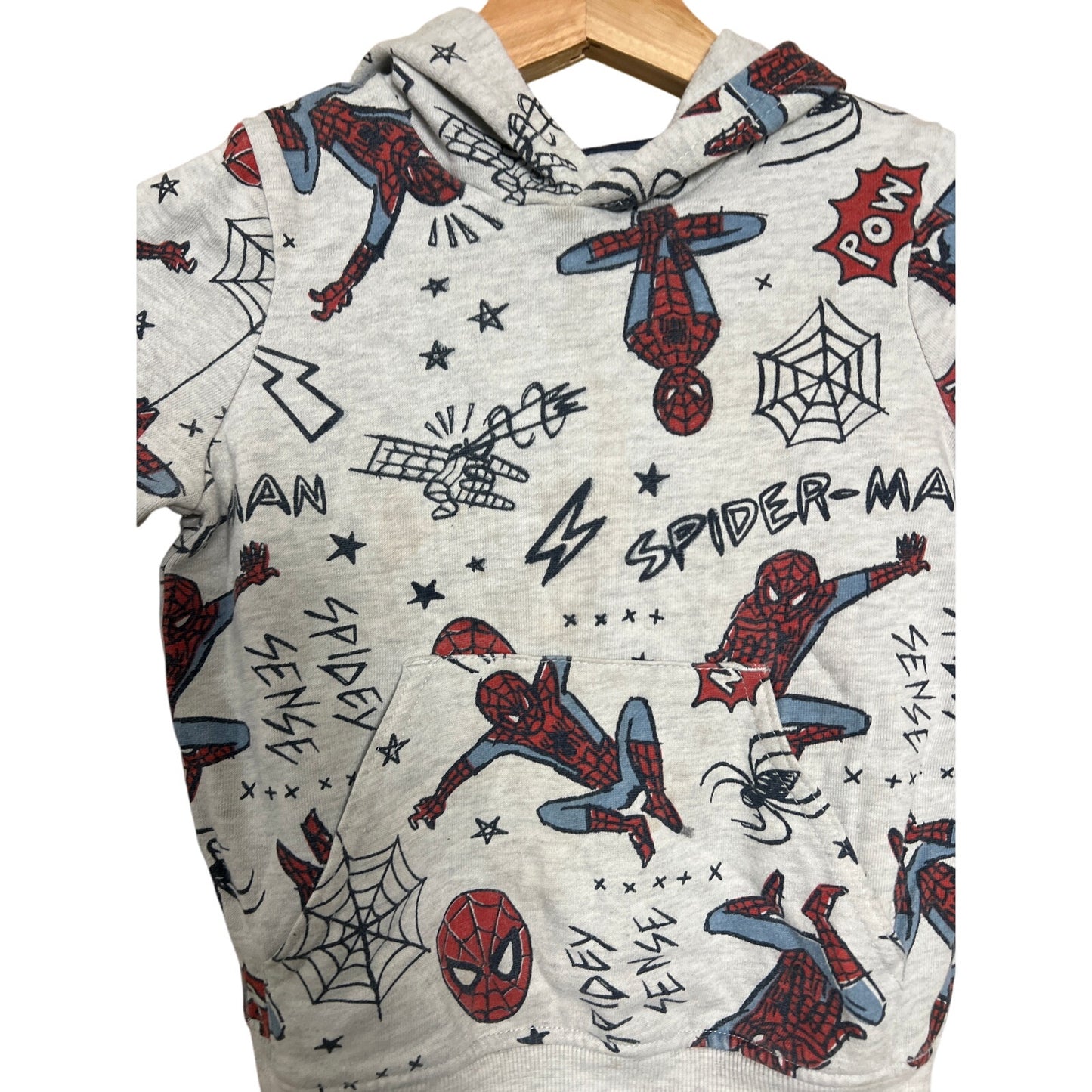 Marvel Spider-Man Size 4 Boy Pullover Hoodie Gray AOP