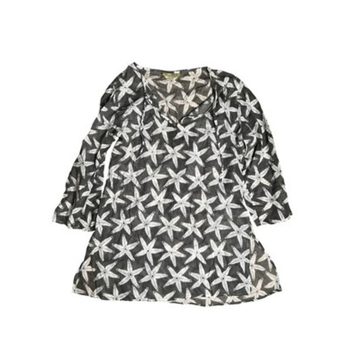 Rock Flower Paper Tunic Womens M Gray V-Neck Long Sleeve 100% Cotton Lightweight