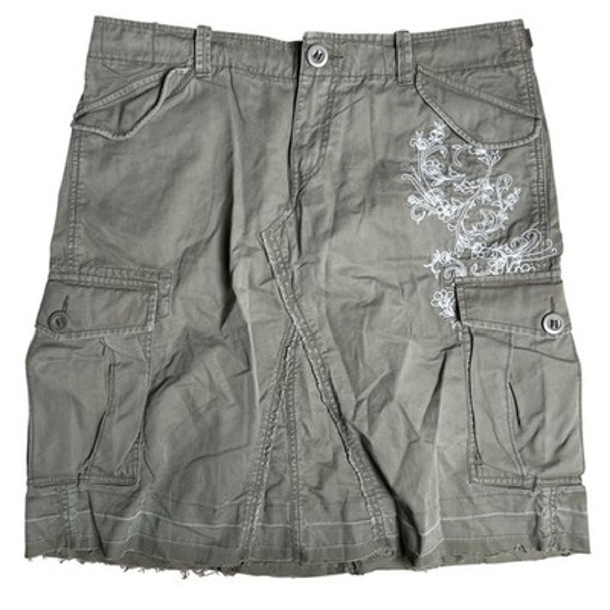 Gap Skirt Womens 14 Green Cargo Twill Floral Embroidered Pockets Summer