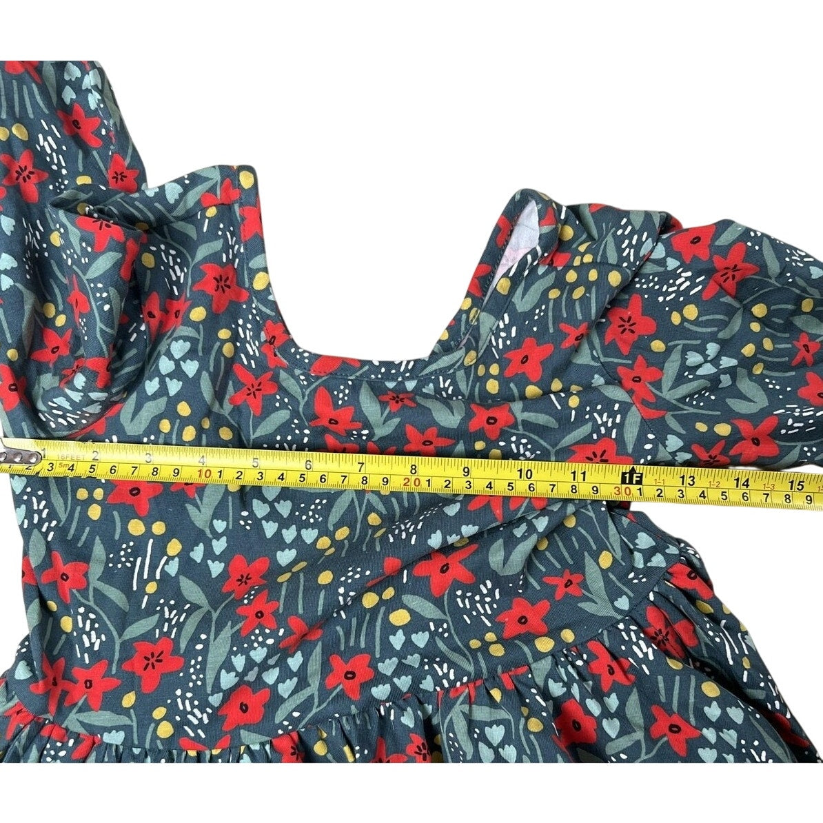 Hanna Andersson Dress Girls 10 Green Floral Fit & Flare Long Sleeve Jersey