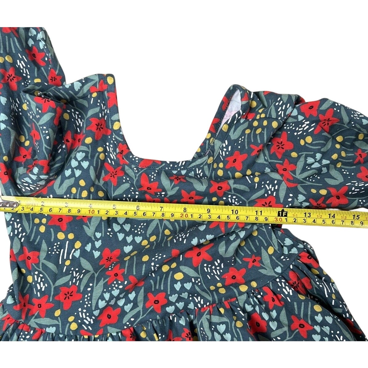 Hanna Andersson Dress Girls 10 Green Floral Fit & Flare Long Sleeve Jersey